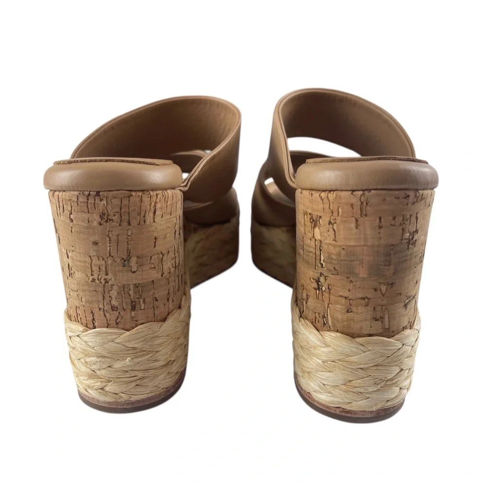 André Assous Pilar Leather Platform Wedge Sandal in Tan Sz. 39 (7 US)